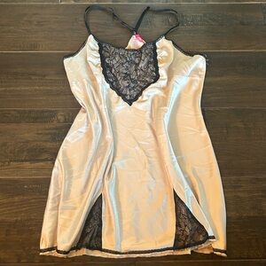 Cosmopolitan Satin Chemise with Black Lace